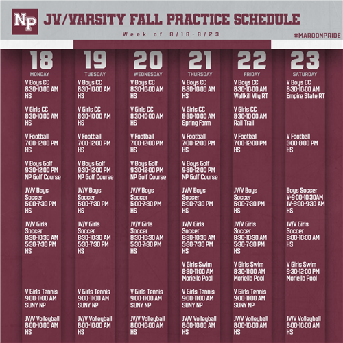 JV/V Fall Practice Schedule